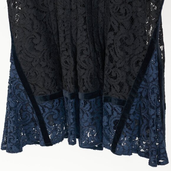 Sacai PF16 Black & Blue Lace Velvet-Trim Blouse - Picture 7 of 11